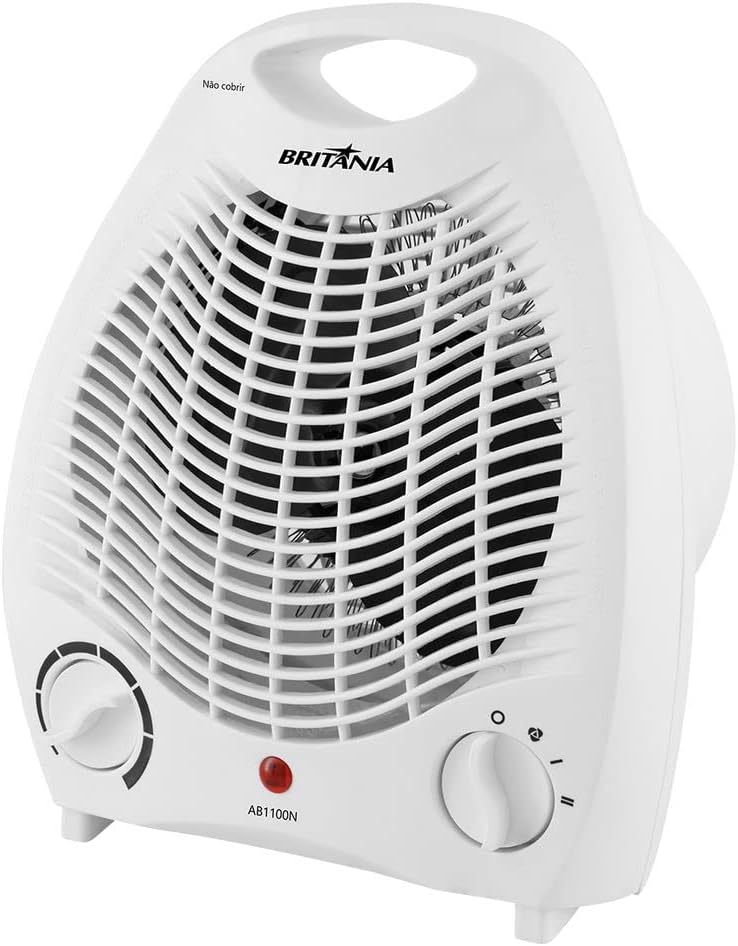Aquecedor Elétrico Britânia AB1100N 1500W cinza, vista frontal, fundo branco