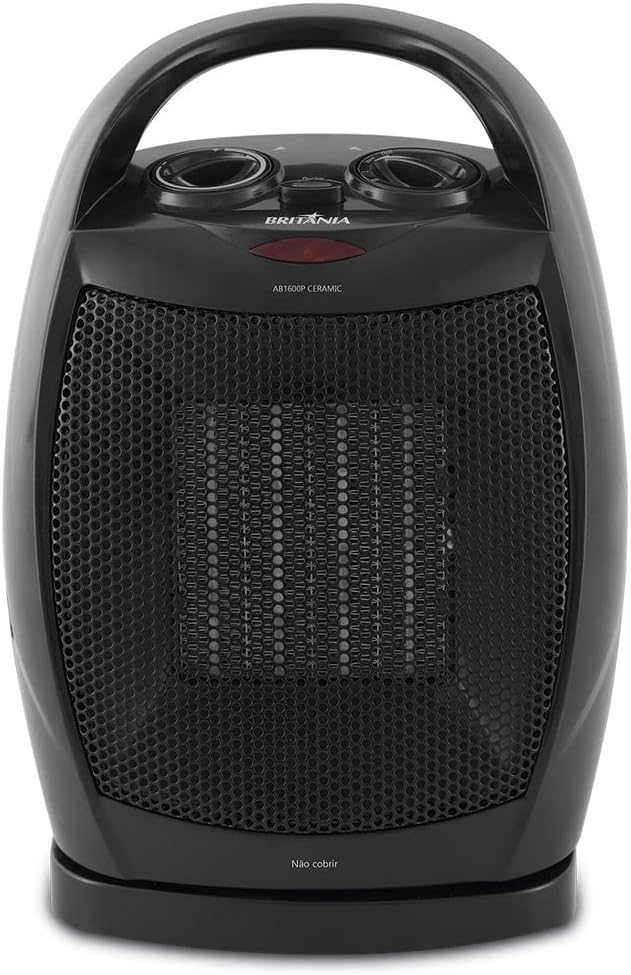 Aquecedor Britânia AB1600P Ceramic 1500W branco com grade frontal, fundo branco