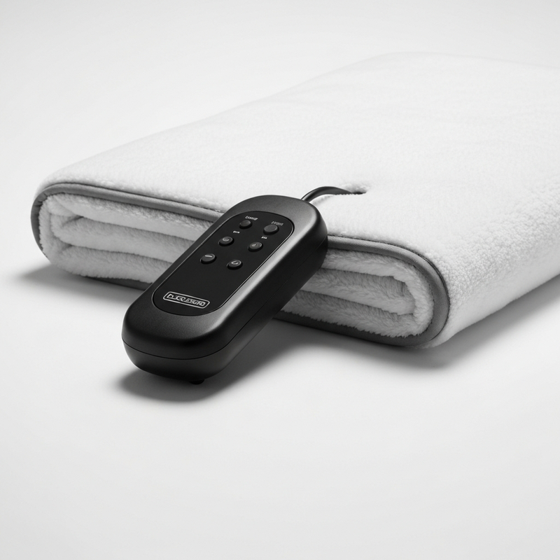 BLACK+DECKER electric heated blanket 127x152cm, dark color, synthetic wool fabric, controller, white background