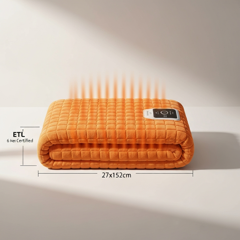 Gray electric thermal blanket 127x152cm, 6 heat levels, ETL certified, folded flat, white background