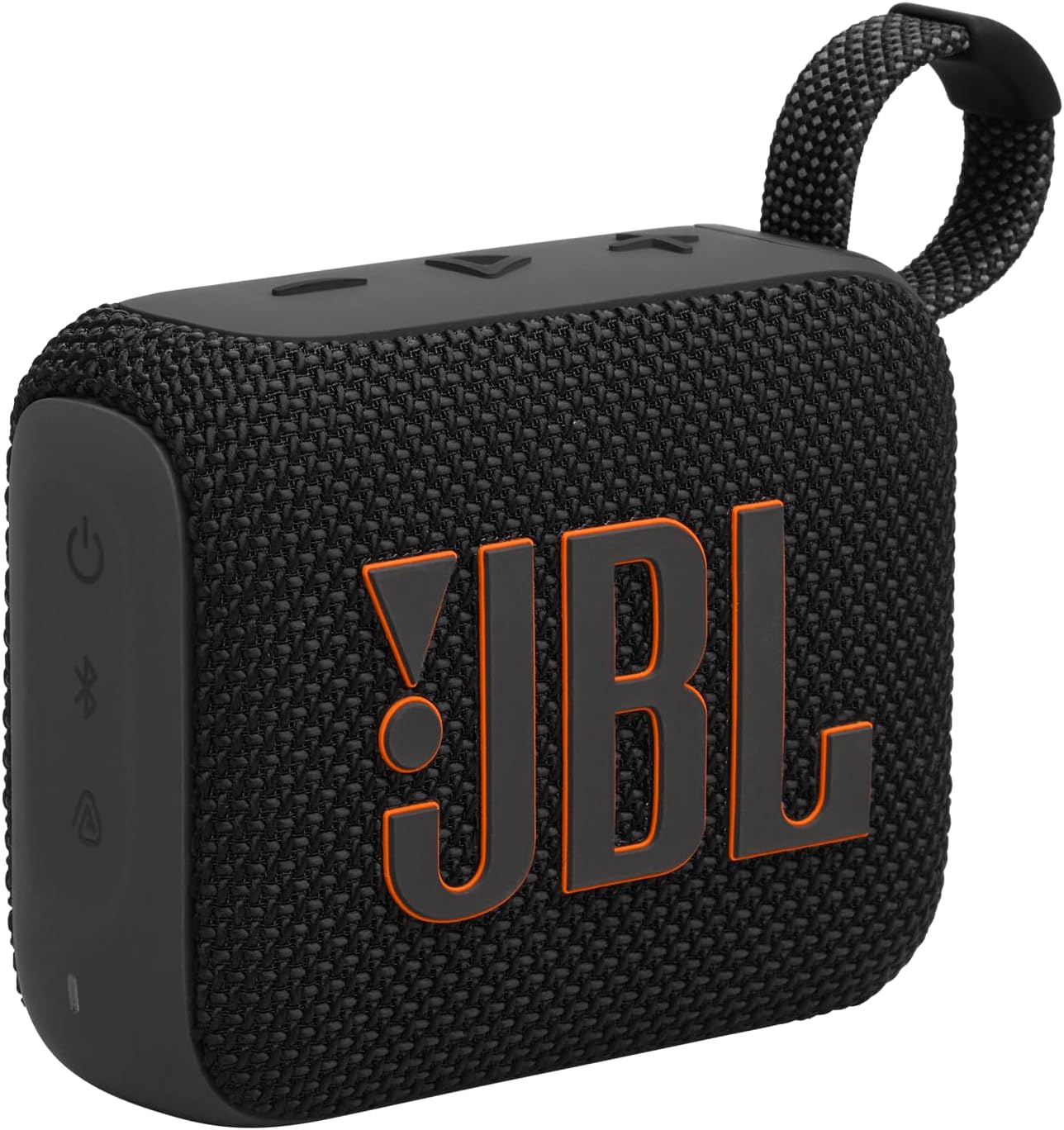 JBL Go 4 caixa de som Bluetooth portátil preta IP67, vista frontal, fundo branco