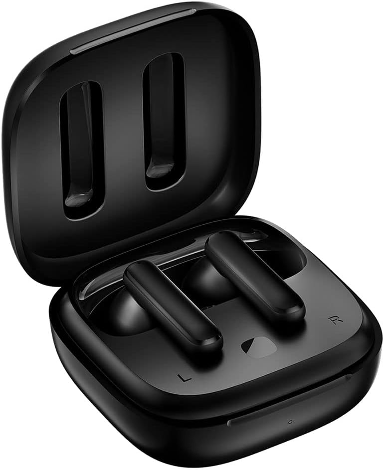 QCY T13 ANC wireless earbuds black, in-ear TWS pair showing stem design, white background