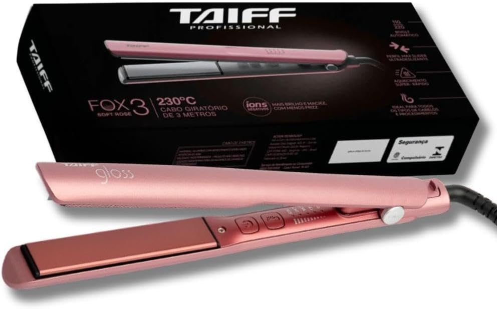 Taiff Gloss Prancha Alisadora Cerâmica preta, placas abertas mostrando revestimento cerâmico, fundo branco