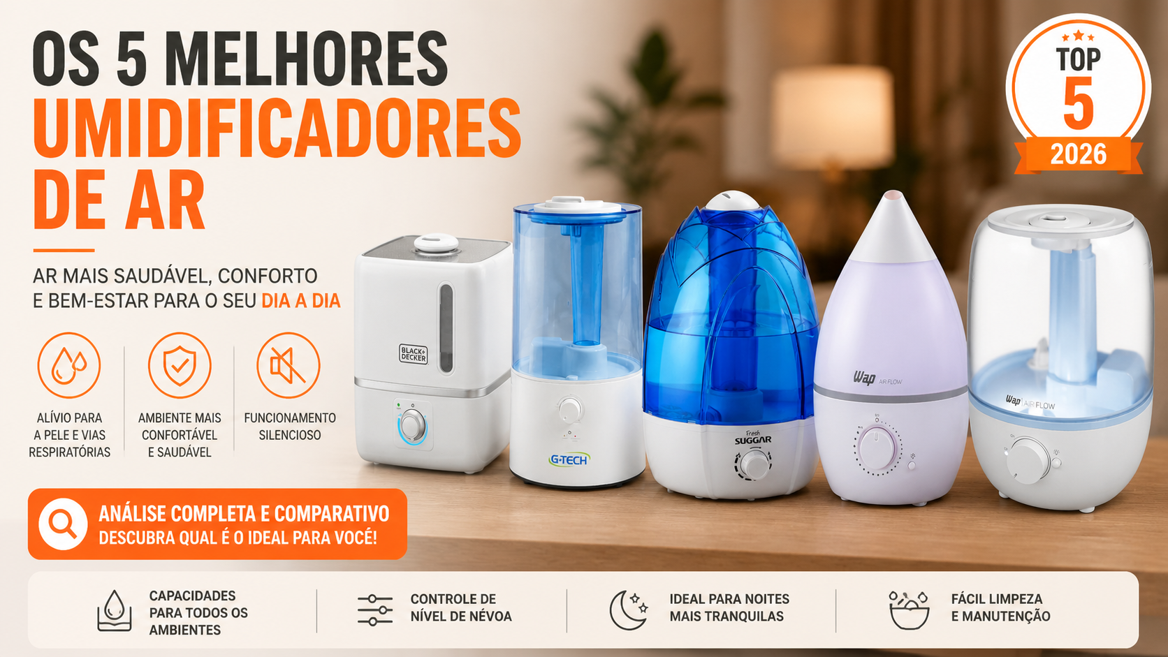 5 Melhores Umidificadores de Ar até R$ 200: guia de compra 2026