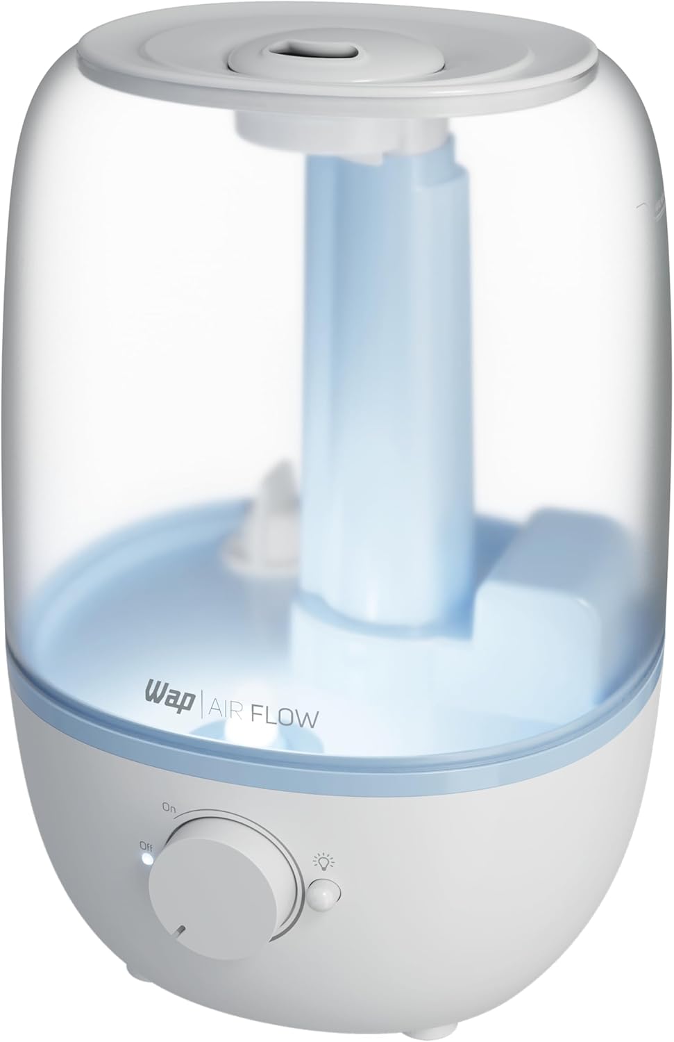 WAP Air Flow U2 FW009900 umidificador ultrassônico branco 2,3L com luminária e difusor de aromas, vista frontal, fundo branco